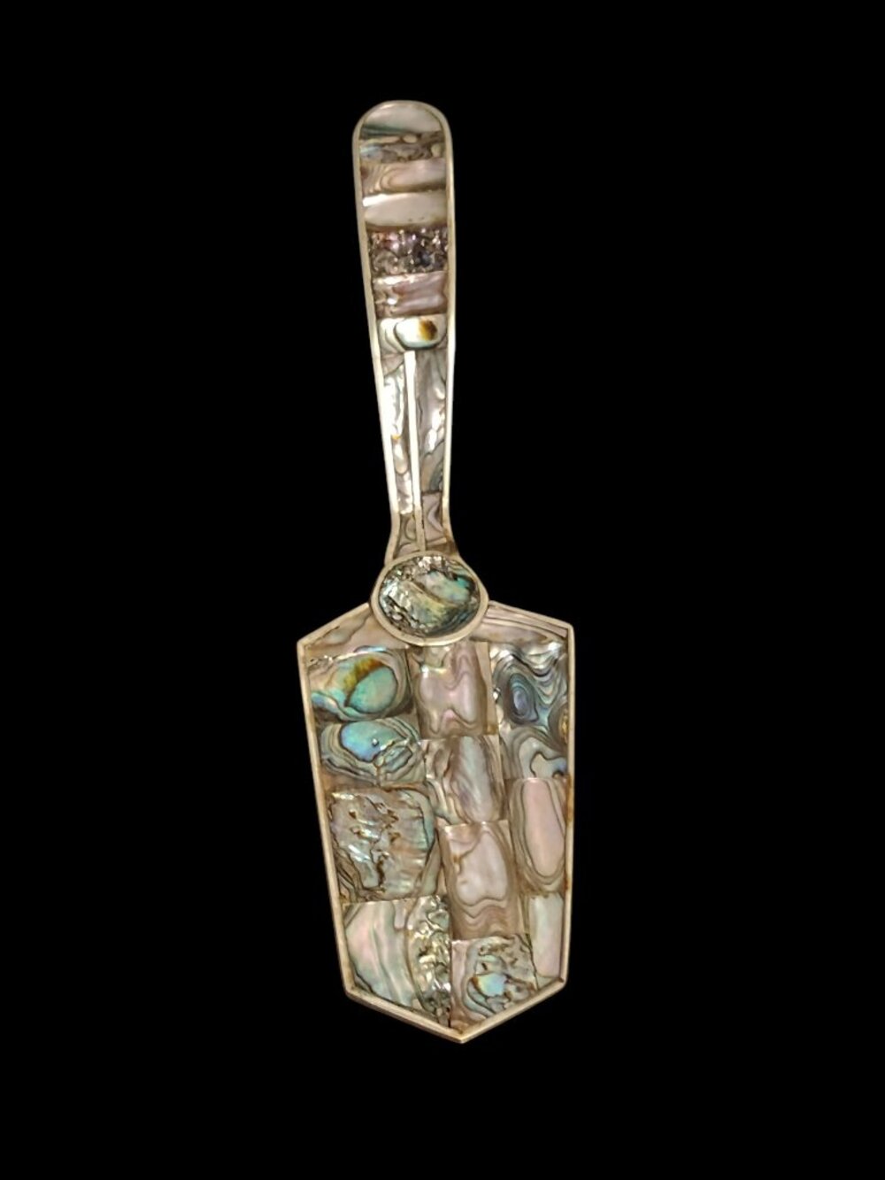 Vintage Mexico Alpaca Silvertone Abalone Shell Mother of Pearl Inlay Cake Server